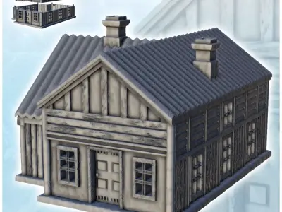 Stone and wood house with two chimneys 6 3D print model