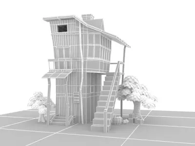Cartoon House 3D model 8
