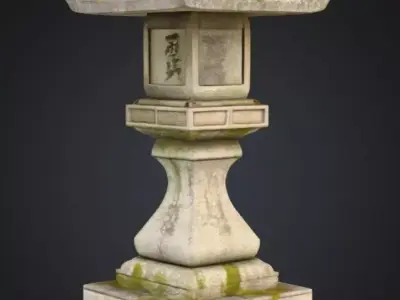 Realistic Japanese Stone Lantern Toro 3D Model 3D model