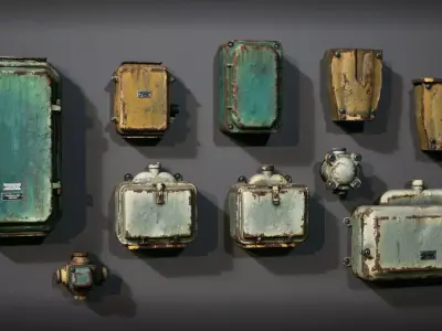 Vintage Street Fuse Boxes Modular Kit Low-poly 3D model