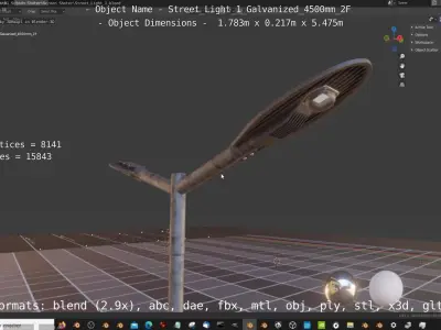 Street Light 1 Galvanized 4500mm 2F Low-poly 3D model