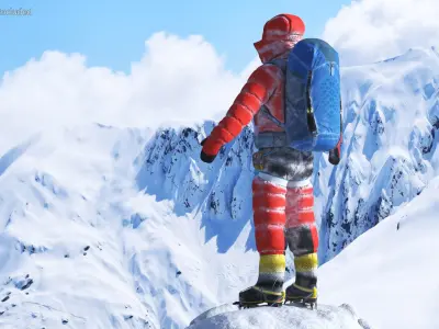  Snow Covered Mountain Climber Rigged 