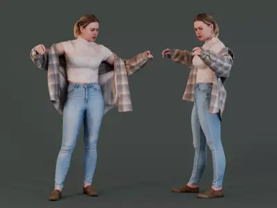 Casual Chic - Girl Adjusting Oversized Shirt 3D model