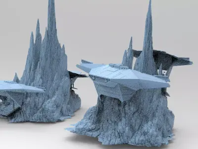 Mountain Sci fi ship wreck 2 designs  3D model