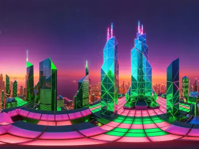 8K HDR Futuristic City Skyline Background 3D model