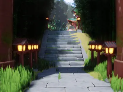 Stylized Japanese Shrine Environment Low-poly 3D model