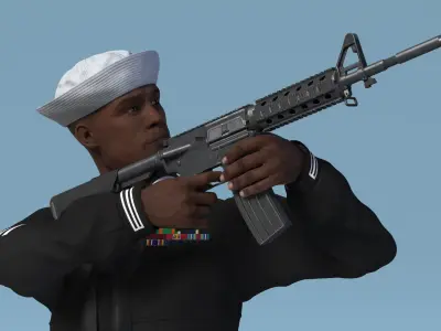 Afro American Sailor in Black Uniform with Rifle 
