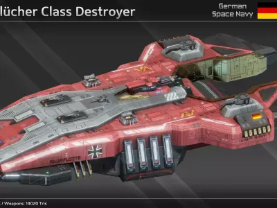 GSN Spaceship Bluecher Class Destroyer Low-poly 3D model