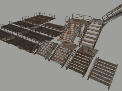 Stairs set rusty Low-poly 3D model