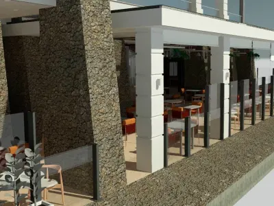 Glass Wind Barrier Retractable Balustrade Revit Family 3D model