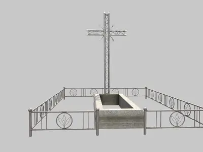 Fenced Grave With Flower Cross Low-poly 3D model