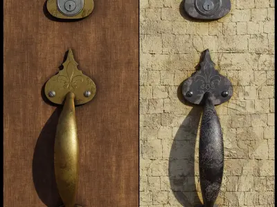 Door Handle 3 - Brass and Steel Materials 3D model