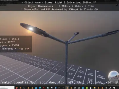 Street Light 1 Galvanized 8000mm 4F Low-poly 3D model