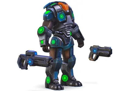 Man Cyborg - Male Soldier with Automatic Rifle and Pistol Low-poly 3D model