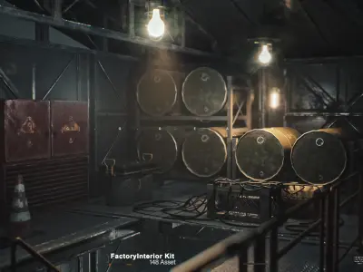 Modular Factory interior Kit Low-poly 3D model