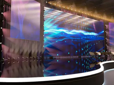 Stage with lights and chairs 3D model