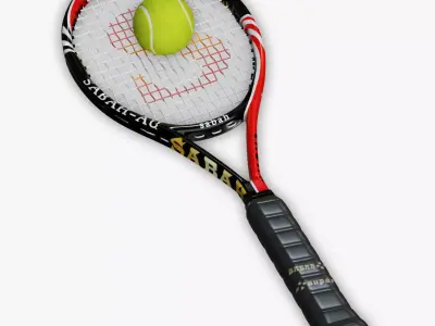 Tennis Racket and Ball03 Low-poly 3D model