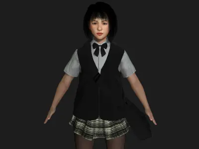 AAA 3D REALISTIC ASIAN GIRL CHARACTER - JAPANESE STUDENT KIDS Low-poly 3D model