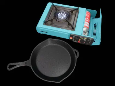 Camping Gas Stove and pan Low-poly 3D model