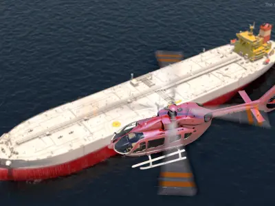  Cargo Oil Supertanker with Helicopter 