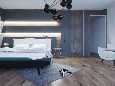 Bedroom modern with walls and wooden floors 3D model order