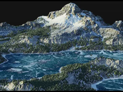 Winter Lake Landscape - World Machine 3D model Low-poly 3D model
