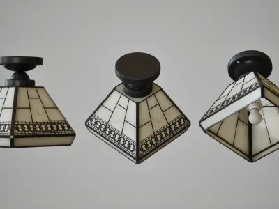 Retro Stainless Glass Ceiling Lamp Low-poly 3D model