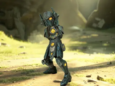 Futuristic Guardian Robot model pack Low-poly 3D model