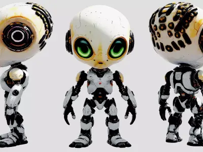 3D Cyborg Alien Character PBR Texture Description Low-poly 3D model