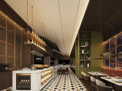 Elegant Modern Restaurant Dining Hall  Low-poly 3D model