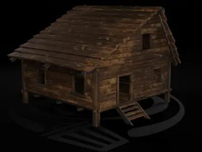 AAA Wooden Enterable Medieval Primal Hut Collection 01 R 3D Model Pack