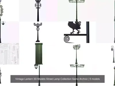 Vintage Lantern 3D Models Street Lamp Collection Game Archviz 3D Model Pack