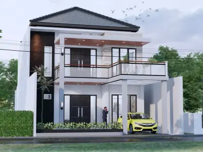 Architecture Minimalist Modern 2 Floor House full Interior  3D model