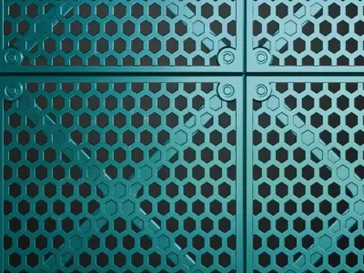 Cyan Hexagonal Perforated Metal Grill Transparent PBR Seamless Texture