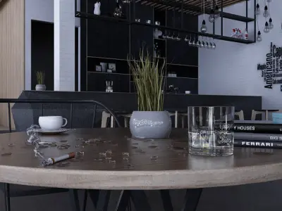 Cafe shop interior  Low-poly 3D model