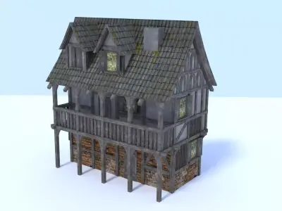 Medieval city house Low-poly 3D model
