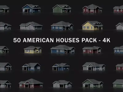 50 AMERICAN HOUSES PACK 4K Textures Model Collection Low-poly 3D model