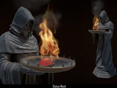  Statue of a monk Low-poly 3D model