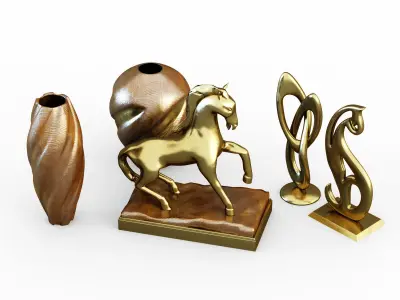 Decoration gold vases and statues 3D model