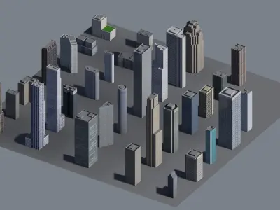 City Downtown Skyscraper Low-poly 3D model