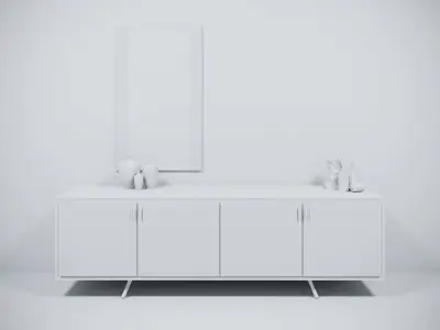 Furniture sideboard with vases and mirror Free 3D model
