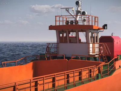  Industrial Split Barge Empty State Orange Rigged for Maya 