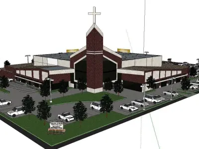 Architecture-Religion-God-Culture-Temple-0291 church and park... 3D model