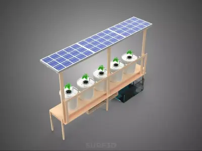 COMPACT HYDROPONIC BATO DUTCH BUCKET SYSTEM POWERED SOLAR PANEL 3D model