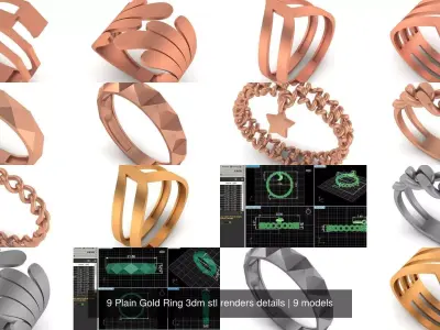 9 Plain Gold Ring 3dm stl renders details 3D Model Pack