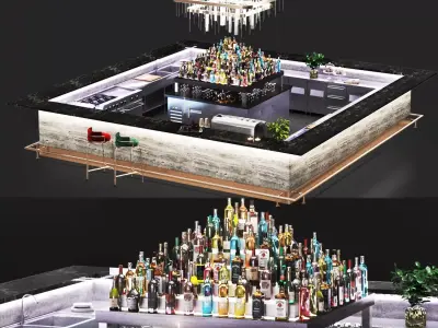 Cocktail Bar-Island Cafe-Restaurant Low-poly 3D model