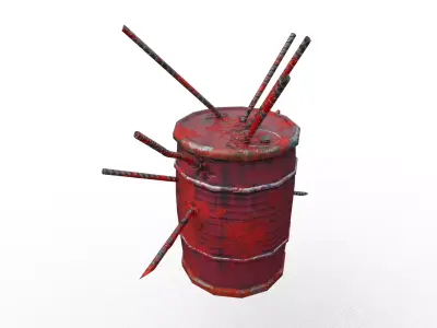 Low Poly Industrial Oil Drum Barrel Set Game Ready Prop Low-poly 3D model
