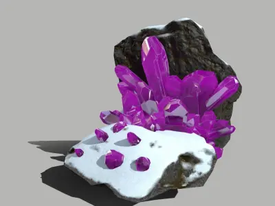 Crystal Set amethyst crystals on rock Low-poly 3D model