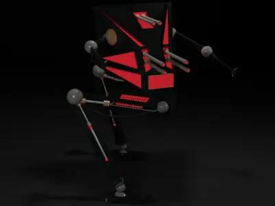 Low Poly Mech robot with lights 3D model