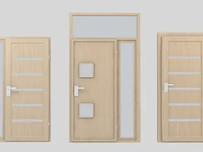 Door collection three doors Low-poly 3D model